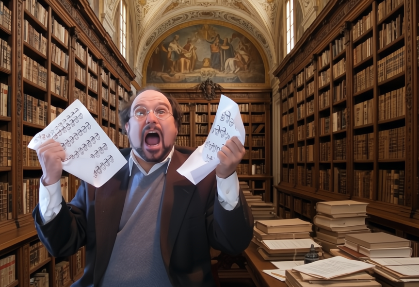 Scholar losing composure in Vatican library